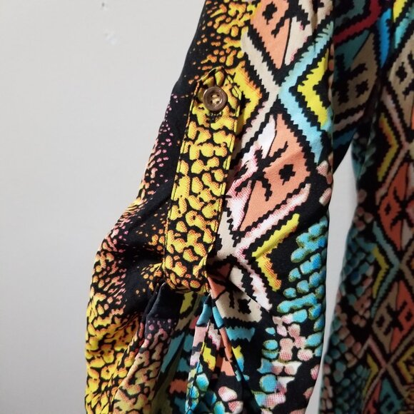 Tea Rose Women's Blouse Medium Boho Roll Tab 3/4 Sleeves - Picture 5 of 5